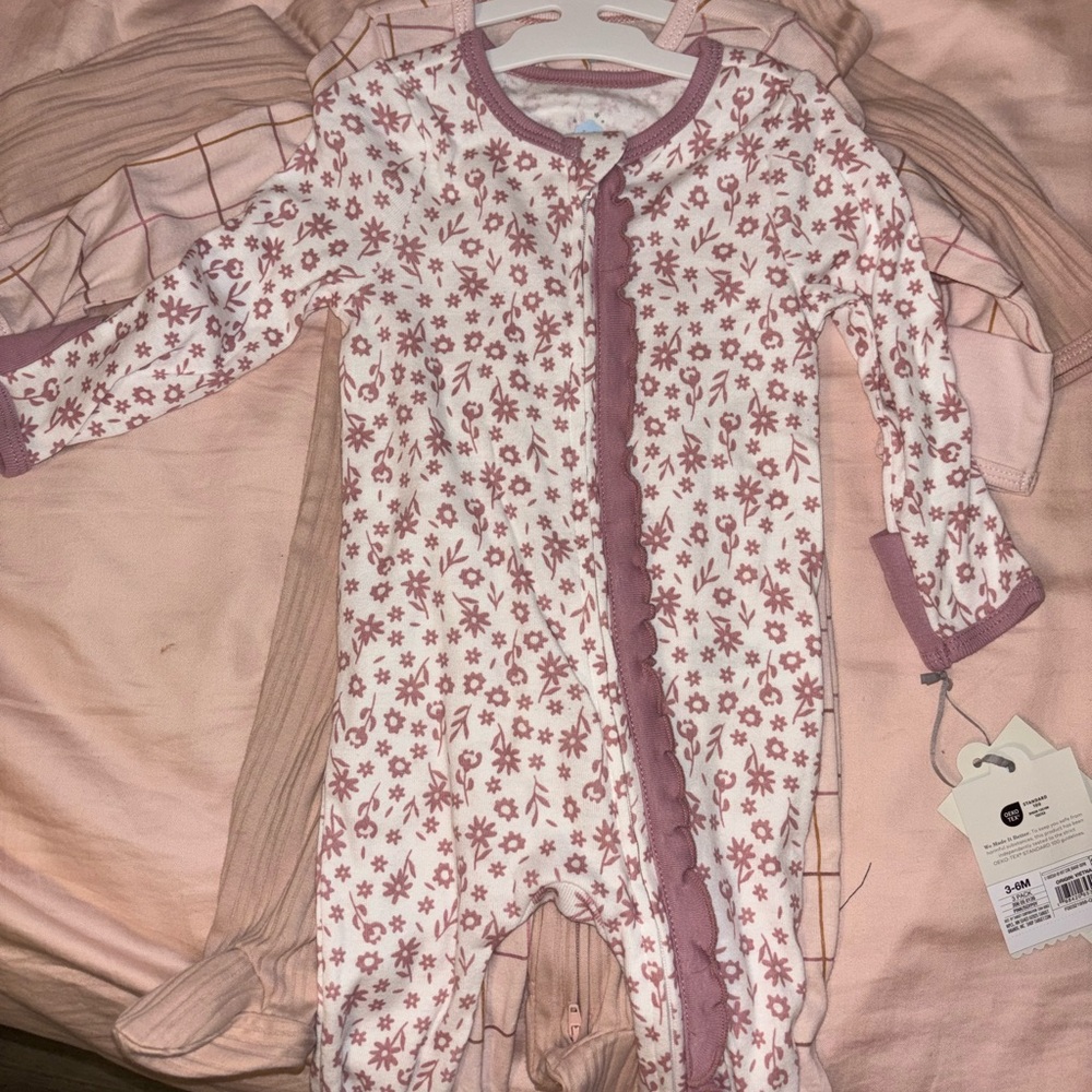 Cloud Island Pink Floral Footie / sleepers set of 3 NWT
